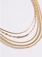 Plus Size Multi Layered Necklace with Bezel Chain - Gold Tone , , alternate