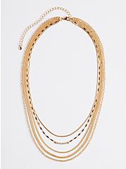 Plus Size Multi Layered Necklace with Bezel Chain - Gold Tone , , hi-res