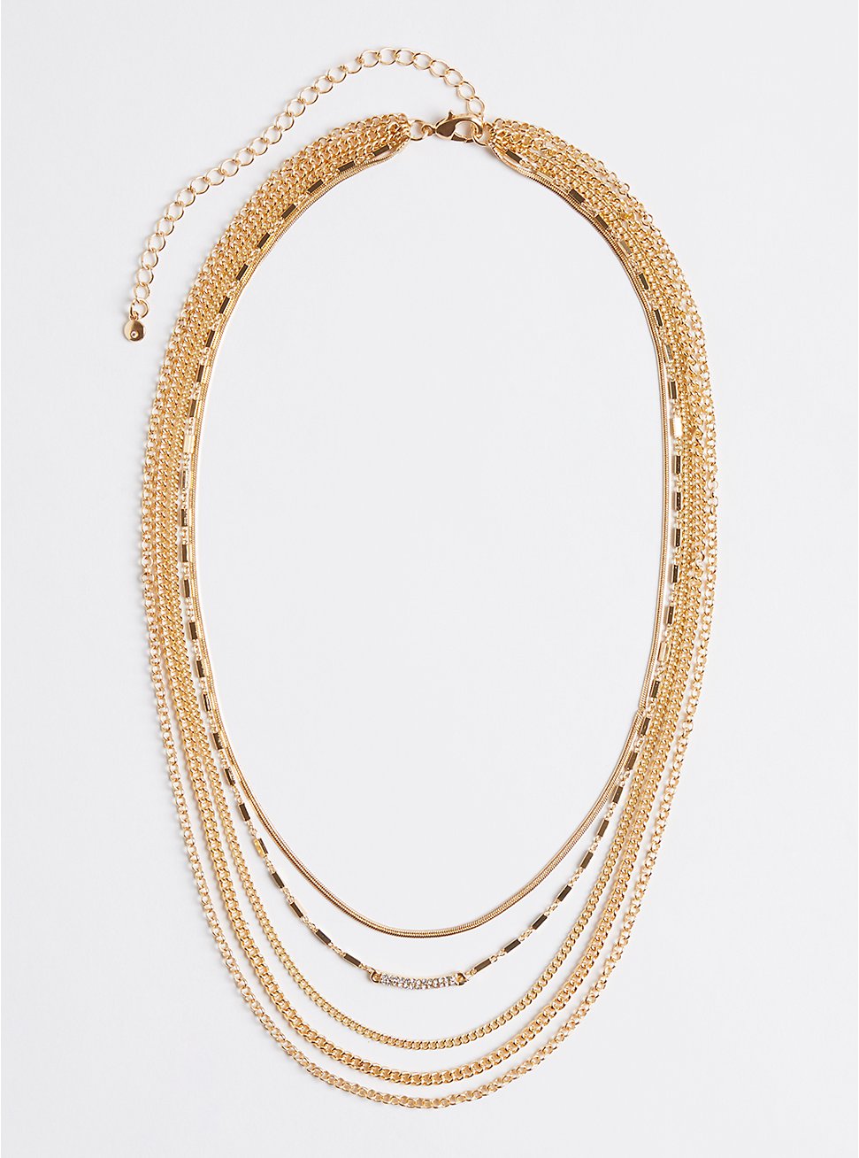 Plus Size Multi Layered Necklace with Bezel Chain - Gold Tone , , hi-res