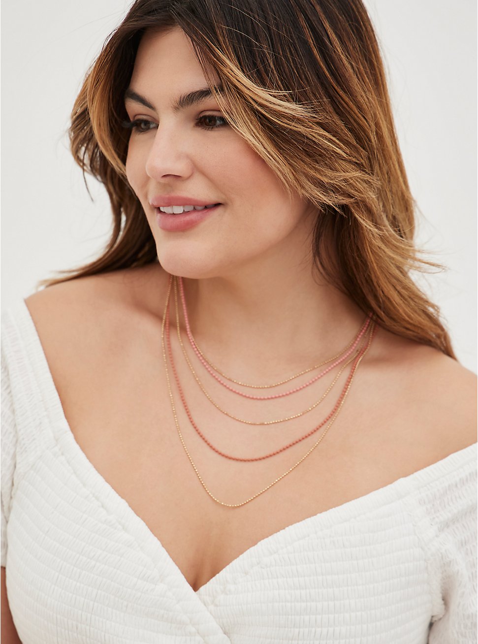 Multi Layered Necklace - Coral & White, , hi-res
