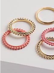 Plus Size Texturized Ring Set - Matte Coral & Pink, GOLD, alternate