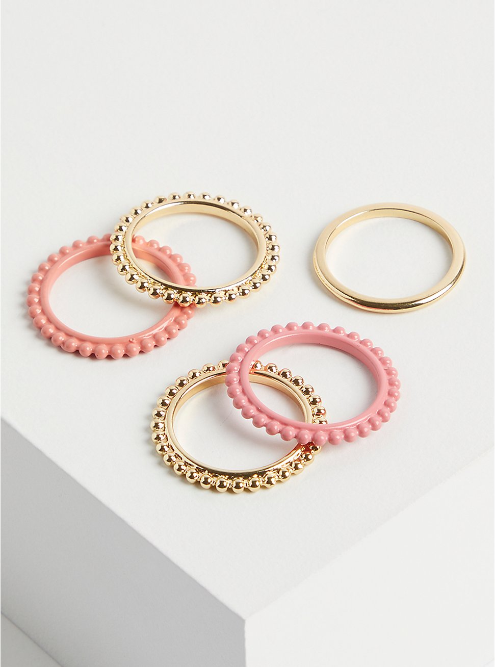 Plus Size Texturized Ring Set - Matte Coral & Pink, GOLD, hi-res
