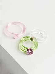 Set of 3 Pop Rings - Lucite Pink & Green, MULTI, hi-res