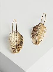 Plus Size Palm Leaf Hanging Statement Earring - Gold Tone , , alternate