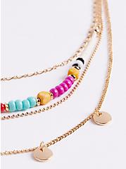 Plus Size Disc Layered Necklace with Multi Color Beads - Gold Tone, , alternate