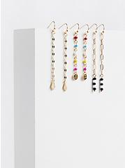 Plus Size Beaded Linear Drop Earring Set of 3 - Gold Tone & Multi Color, , hi-res
