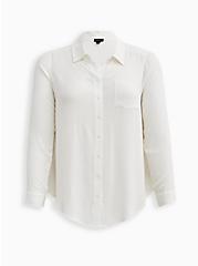 Lizzie Rayon Crepe Button-Up Long Sleeve Shirt, CLOUD DANCER, hi-res