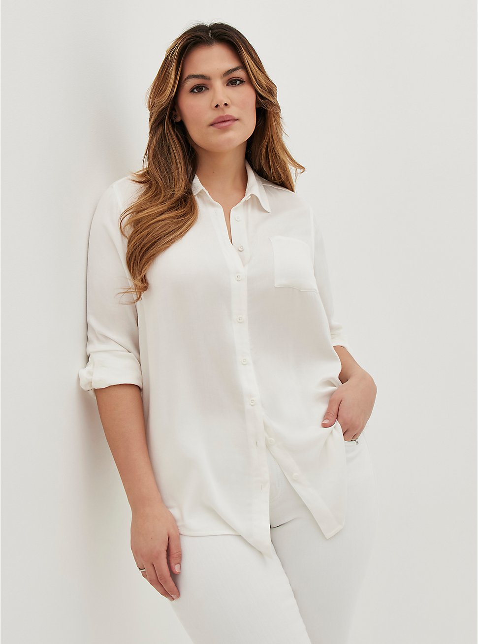 Lizzie Button-Up Shirt - Gauze White, CLOUD DANCER, hi-res