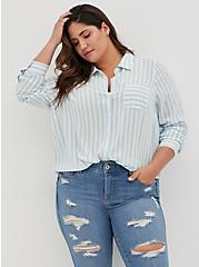 Lizzie Button-Up Shirt - Gauze White & Blue Stripe, STRIPE - BLUE, alternate