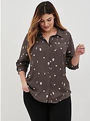 Plus Size Lizzie Button-Up Shirt - Gauze Gems Dark Grey, SKULL - GREY, alternate