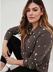 Plus Size Lizzie Button-Up Shirt - Gauze Gems Dark Grey, SKULL - GREY, alternate