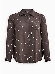 Plus Size Lizzie Button-Up Shirt - Gauze Gems Dark Grey, SKULL - GREY, hi-res