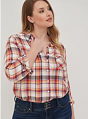 Lizzie Button-Up Shirt - Twill Multi Plaid, PLAID - BROWN, alternate