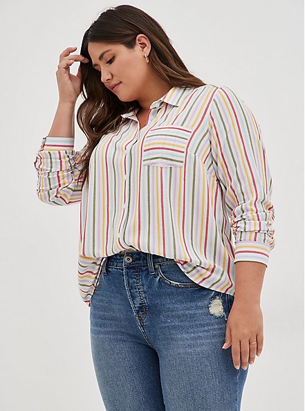Lizzie Button-Up Shirt - Gauze Multi Stripe, STRIPE - MULTI, alternate