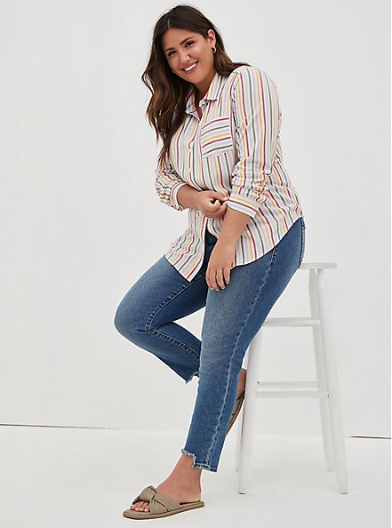 Lizzie Button-Up Shirt - Gauze Multi Stripe, STRIPE - MULTI, hi-res
