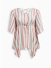 Plus Size Babydoll Top - Stretch Challis Stripe Pink, STRIPE-PINK, hi-res