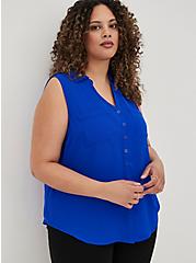 Madison Georgette Button-Up Sleeveless Shirt, ELECTRIC BLUE, hi-res