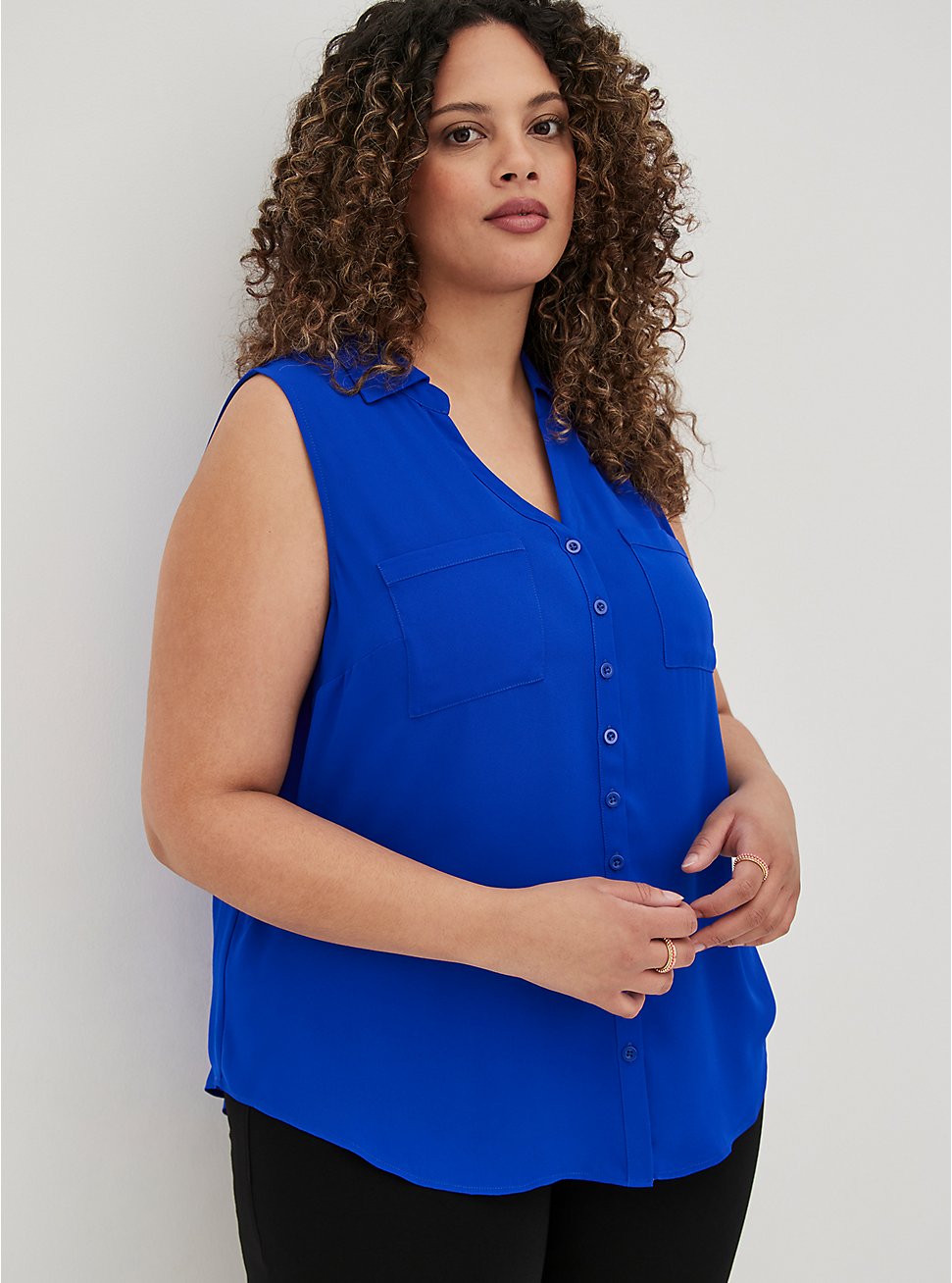 Madison Georgette Button-Up Sleeveless Shirt, ELECTRIC BLUE, hi-res