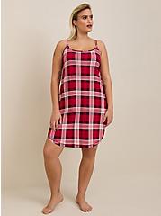 Super Soft Cami Sleep Mini Gown, PLAID RED, alternate