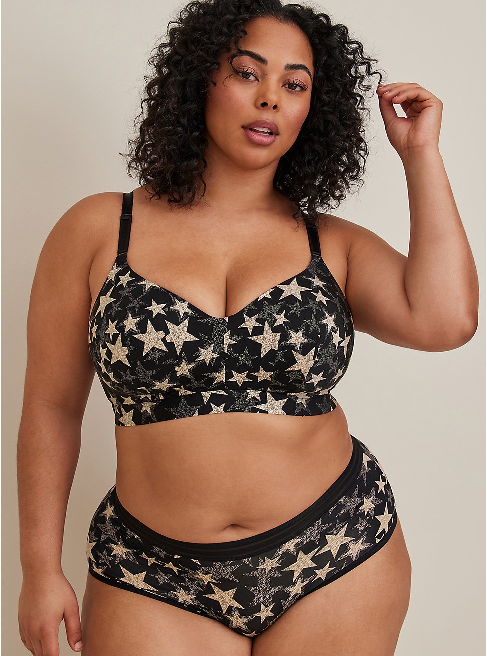 Plus Size Cheeky Panty - Second Skin Stars Black, DOTTED STARS, hi-res