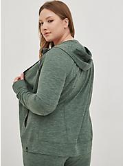 Plus Size Happy Camper Zip Front Hoodie - Super Soft Performance Jersey Green, FOREST, alternate