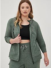 Plus Size Happy Camper Zip Front Hoodie - Super Soft Performance Jersey Green, FOREST, hi-res