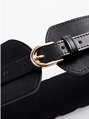 Stretch Waist Buckle Belt - Faux Leather Black , BLACK, alternate