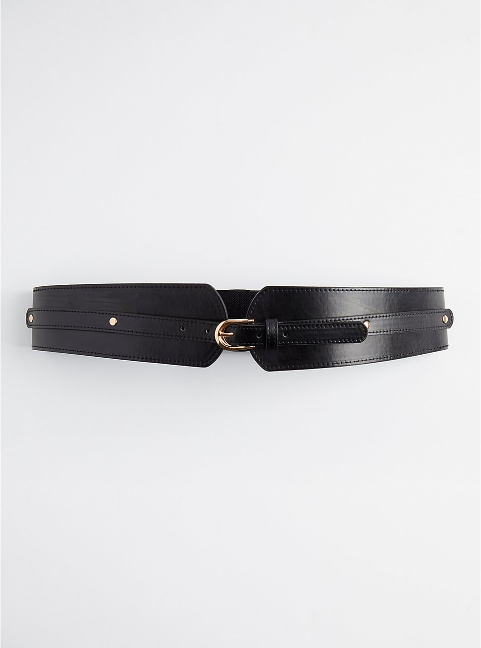 Stretch Waist Buckle Belt - Faux Leather Black , BLACK, hi-res
