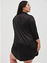 Plus Size Button Up Sleep Gown - Dream Satin Black, BLACK, alternate
