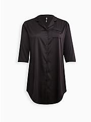 Plus Size Button Up Sleep Gown - Dream Satin Black, BLACK, hi-res