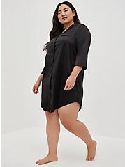 Plus Size Button Up Sleep Gown - Dream Satin Black, BLACK, hi-res