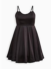 Plus Size Sweetheart Fit & Flare Dress - Dream Satin Black , DEEP BLACK, hi-res