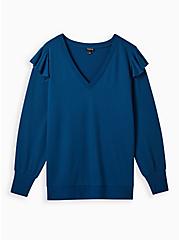 Ruffle Trim Sweatshirt - Lightweight French Terry Blue, BLUE, hi-res
