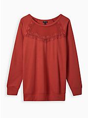 Plus Size Mesh Panel Sweatshirt - Lightweight French Terry Rust, RED, hi-res