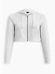 Plus Size Crop Zip-Up Hoodie - Lightweight French Terry White, WHITE, hi-res