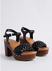Woven Wood Heel Sandal (WW), BLACK, hi-res