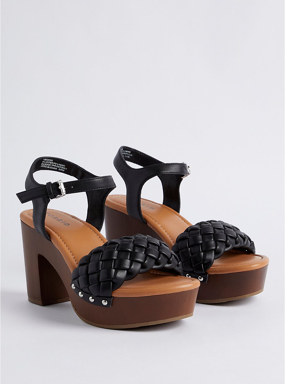 Woven Wood Heel Sandal (WW), BLACK, hi-res