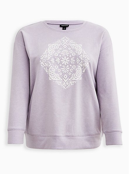 Drop Shoulder Sweatshirt - Super Soft Fleece Mandala Purple, ELDERBERRY, hi-res