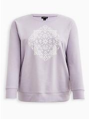 Drop Shoulder Sweatshirt - Super Soft Fleece Mandala Purple, ELDERBERRY, hi-res