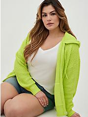 Plus Size Chunky Zip Sweater Hoodie - Lime, LIME, alternate