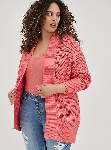 Chunky Cocoon Cardigan - Coral, CORAL, hi-res