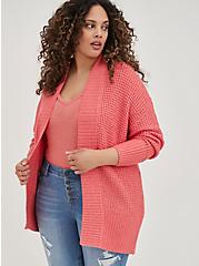 Plus Size Chunky Cocoon Cardigan - Coral, CORAL, hi-res