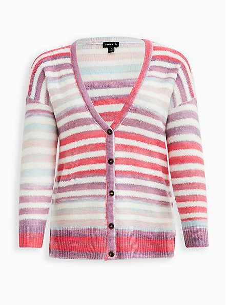 Button Front Cardigan - Multi Stripe, MULTI STRIPE, hi-res