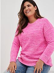 Plus Size Pullover Drop Shoulder Sweater, PINK, alternate