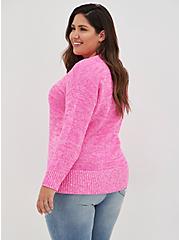 Plus Size Pullover Drop Shoulder Sweater, PINK, alternate