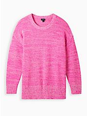 Plus Size Pullover Drop Shoulder Sweater, PINK, hi-res