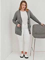 Plus Size Longline Button Front Cardigan - Cotton Heather Grey, GRAY HTR, alternate