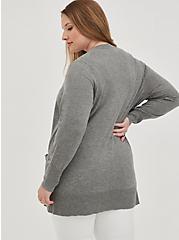 Plus Size Longline Button Front Cardigan - Cotton Heather Grey, GRAY HTR, alternate