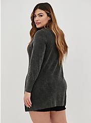 Plus Size Longline Button Front Cardigan - Cotton Wash Black, BLACK, alternate