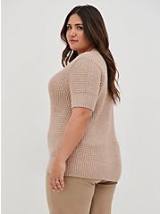 Chunky Pullover Short Sleeve Sweater, BEIGE, alternate